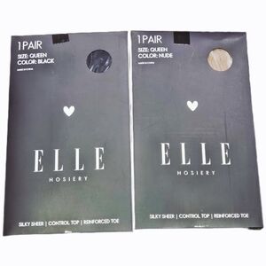 NWT ELLE QUEEN HOSIERY SHEER CONTROL TOP REINFORCED TOE NYLONS: BLACK & NUDE!